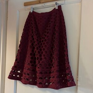 J. Crew Burgundy A-Line Skirt with Cut-Out Design